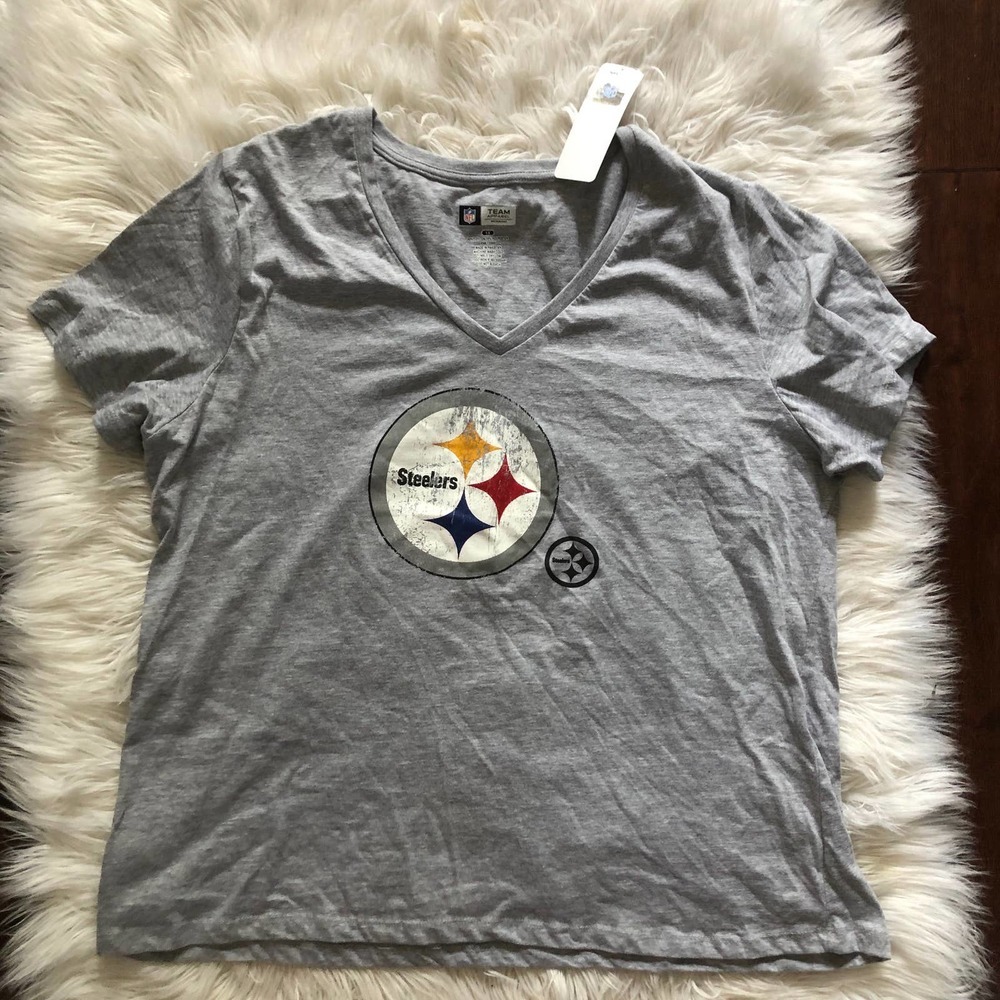 nwt nfl pittsburgh steelers gray vneck top 1x